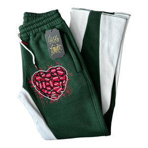 Heart-Spoken Zipper Pocket Green Flare Pants